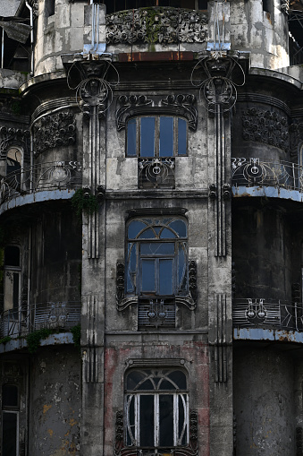 Abandoned building in Sirkeci district of Istanbul, Turkey. The Art Nouveau style