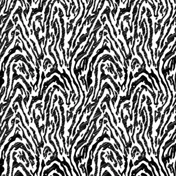 Vector illustration of Ikat texture zebra skin seamless in black on white background