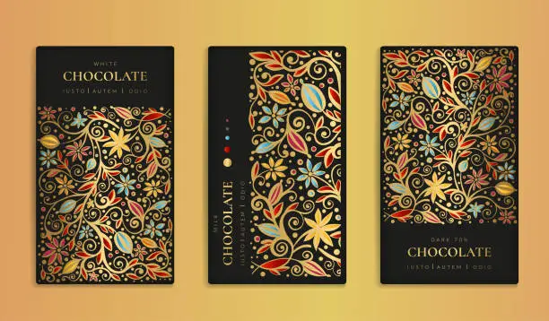 Vector illustration of Luxury packaging design of chocolate bars. Vintage vector ornament template. Elegant, classic elements. Great for food, drink and other package types. Can be used for background and wallpaper.