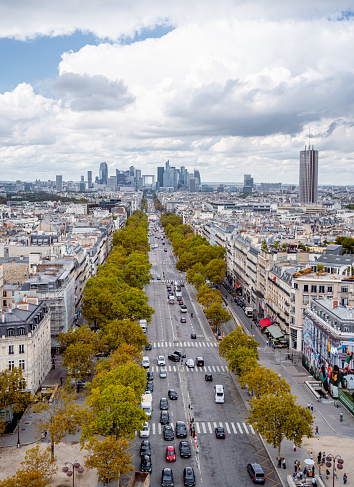 Top view of Avenue de la Grande Armée in Paris, France