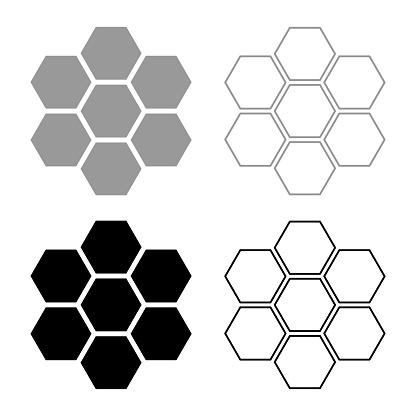 Hexagonal technology concept hexagon six items bee sota geometry six sided polygon set icon grey black color vector illustration image simple solid fill outline contour line thin flat style