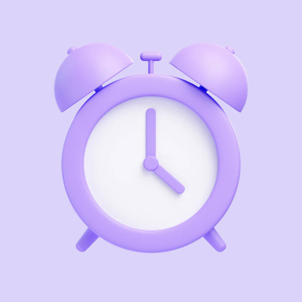 istock Purple alarm clock icon isolated on purple background 1937752801