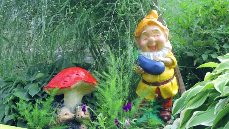 Cute garden gnome in close up