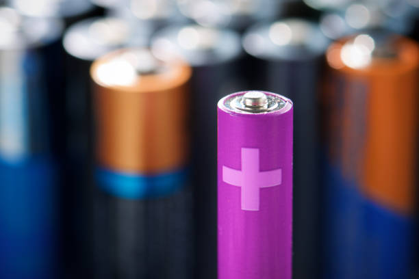 Close up of a large group of used batteries for recycling process
