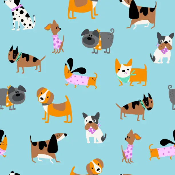 Vector illustration of Cute dogs vector seamless pattern