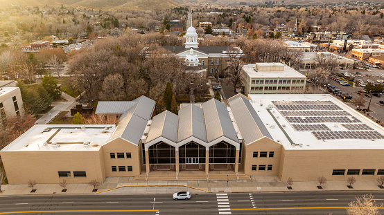 Aerial photo of the Nevada State capitol building  and Nevada State Library Archives and Public Records in Carson City, Nevada.