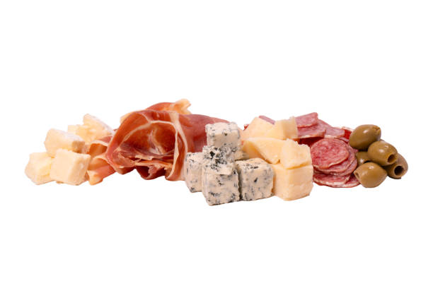 istock Cheese, olives, salami, jamon isolated on a white backgrund. 1937822460