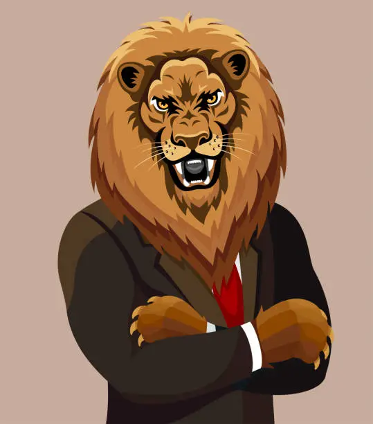 Vector illustration of Angry Lion in a suit. Business concept.