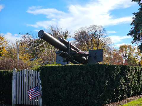 Sag Harbor, NY, USA,11.18.2023 - A large artillery battery at the edge of a closed in area.
