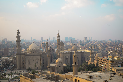A panoramic view of the sultan hasan mosque and madrasa during the day in citadel cairo, Egypt