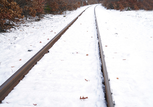 perspective view of railway track in snow