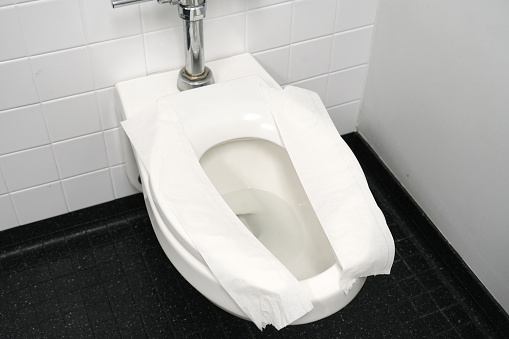 open toilet seat with toilet paper cover