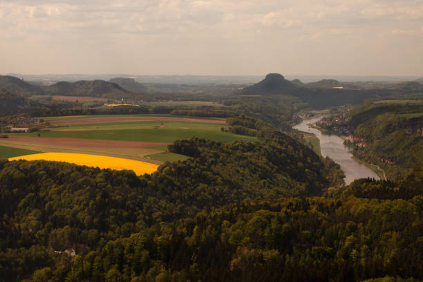 Autumn panorama from the rock lookout, Saxon Switzerland.