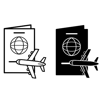 Passport and Flying Airplane icons. Vector Illustration Tourism and Recreation. International Travel Identity Document