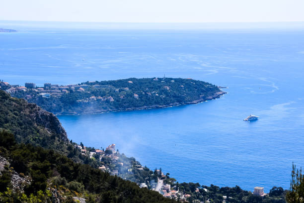 aerial view of menton town in french riviera - aerial view cityscape menton beach photos et images de collection