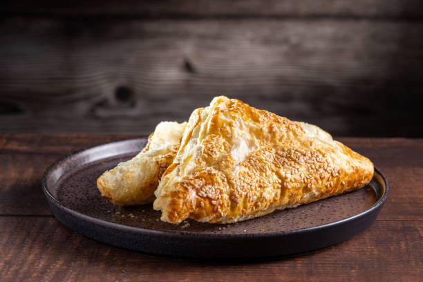 istock Chicken puff pastry. Baked puff pastry stuffed with chicken. 1937978124