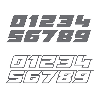 Flat and outline bold sport race numbers set for different designs and backgrounds