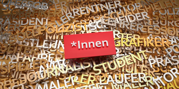 istock Inclusive language in German. Grammatical generic masculin words (background) are written with an added 