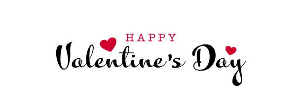 Vector illustration of Happy Valentine's Day. Handwritten calligraphic lettering with hearts on white background.