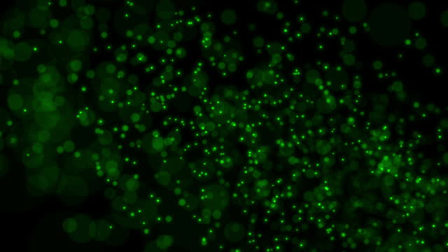 Abstract green dust glitter particles floating in air. Bokeh animated footage for event, festival, presentation. 3D Rendering.