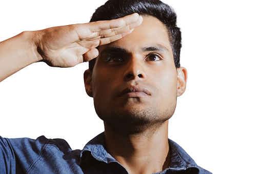 military salute gesture on a white background. Isolated