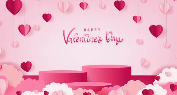 Vector illustration of Happy Valentines Day Postcard With Origami Hearts