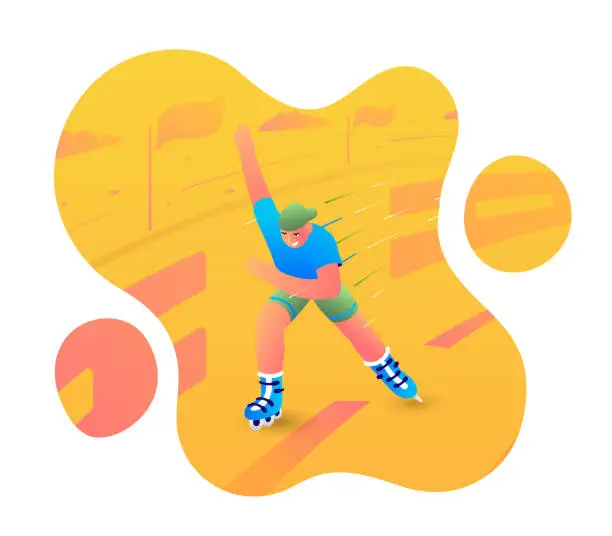 Vector illustration of Man on Roller Skates, Roller Skating