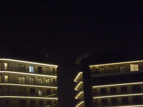 Houses illuminated at night