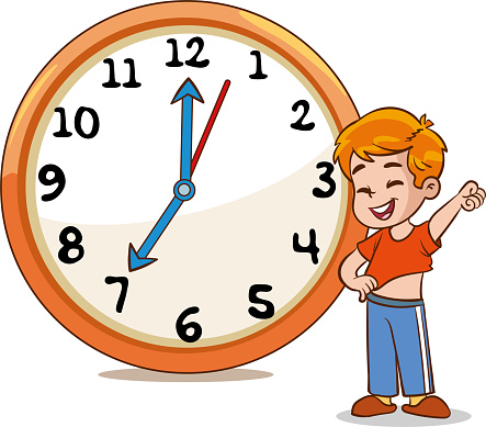 boy wearing his outfit.Daily routine with simple clocks.Vector set with kid. Funny cartoon character. Vector illustration
