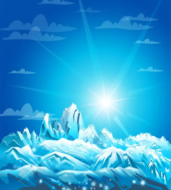 Vector illustration of Winter landscape with white Snow Covered Mountains Abstract cold background,
