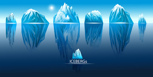 Set of vector illustrations of floating icebergs, elements for design