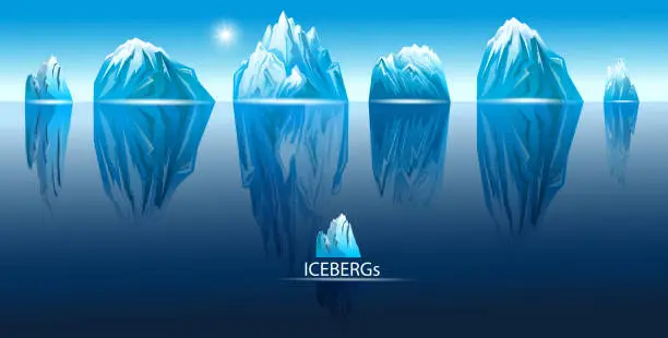 Vector illustration of Set of vector illustrations of floating icebergs,