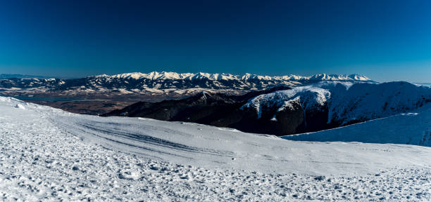 Tatra mountains from hiking traul to Chabenec hill in winter Low Tatras mountains in Slovakia Liptovska Mara and Tatra mountains from hiking trail to Chabenec hill in winter Low Tatras mountains in Slovakia durkova stock pictures, royalty-free photos & images