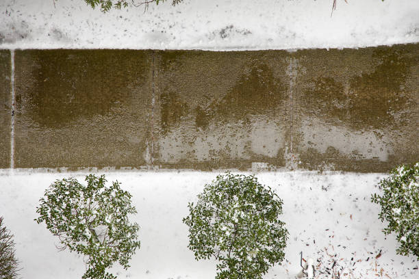 Icy, frozen, slippery, walkway, aerial view.