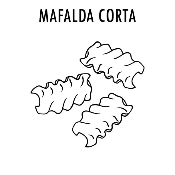Vector illustration of Mafalda corta doodle food illustration. Hand drawn graphic print of Mafaldine type of pasta. Vector line art element of Italian cuisine