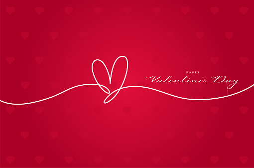 Happy Valentine's Day, heart shape mono line. Continuous line icon on red background.