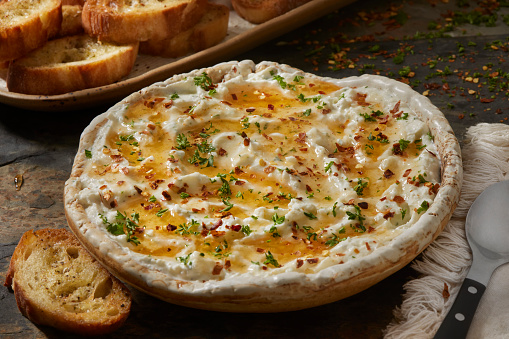 Whipped Feta and Ricotta  Dip with Hot Honey
