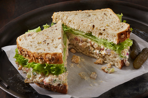 Creamy Chick Pea Salad Sandwich with Vegan Mayo on Whole Grain Bread