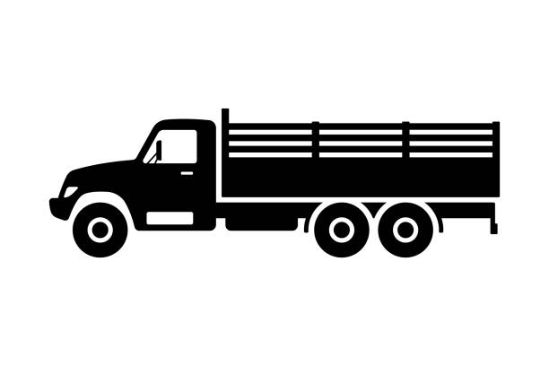 truck icon. black silhouette. side view. vector simple flat graphic illustration. isolated object on a white background. isolate. - truck military armed forces pick up truck stock-grafiken, -clipart, -cartoons und -symbole