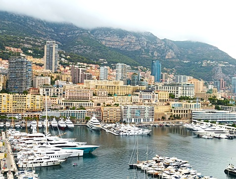 Palma de Mallorca, Spain - November 20, 2023: Palma de Mallorca, Spain skyline at the port with yachts in the early morning.