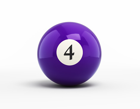 3d Render Number 4 Purple Billiard Ball, Object  + Shadow Clipping Path, Sport, Tournament, Olympic sports concepts