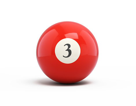 3d Render Number 3 Red Billiard Ball, Object  + Shadow Clipping Path, Sport, Tournament, Olympic sports concepts