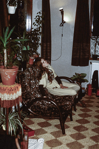 Just married young woman at home in the 70s