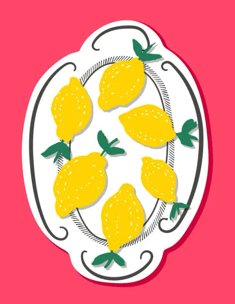 Vector illustration of Minimalist Lemons On Plate Poster