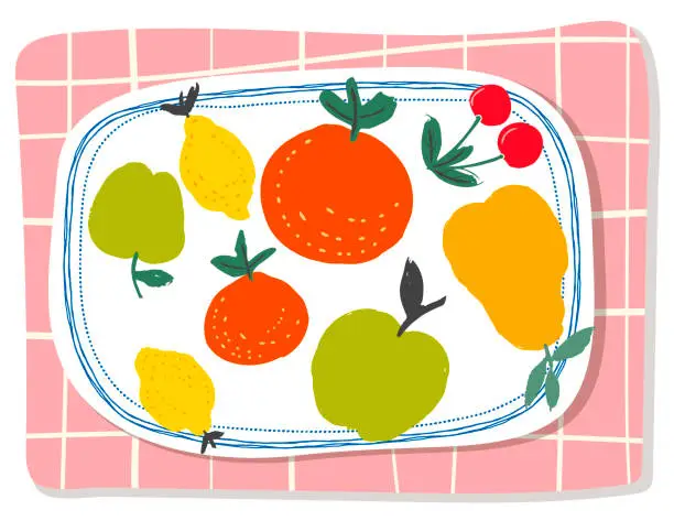 Vector illustration of Minimalist Plate Of Fruit Poster