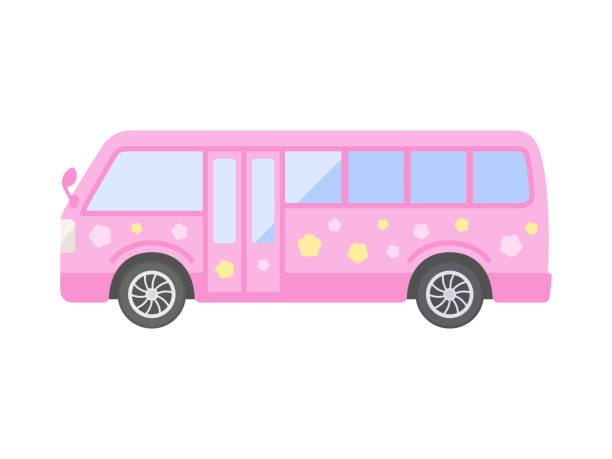 istock Illustration of a pink kindergarten bus. 1938413735