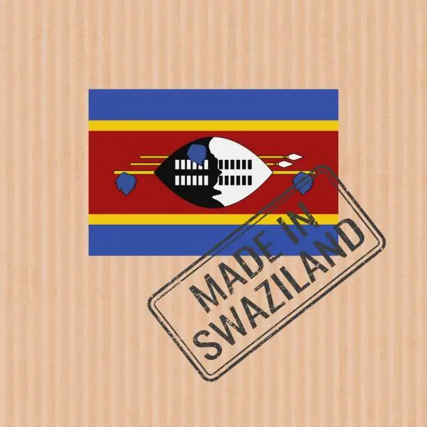 Vector illustration of Made in Swaziland badge vector. Sticker with Swaziland national flag. Ink stamp isolated on paper background.