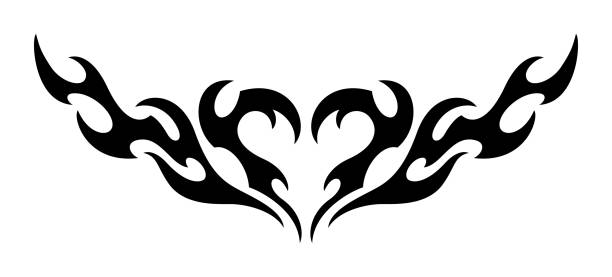 ilustraciones, imágenes clip art, dibujos animados e iconos de stock de corazón de tatuaje y2k. tatuaje neo tribal. elemento ácido gótico vectorial en estilo cyberpunk de los 90 - tribal art wing flame art
