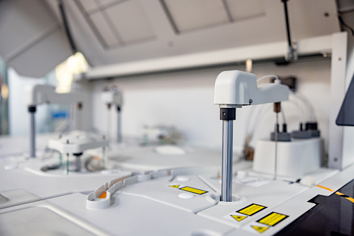 Blood analysis machine at the laboratory - laboratory equipment concepts