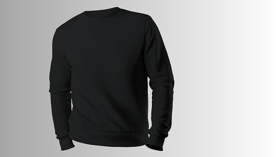 Blank sweatshirt black color mock up template front view isolated on transparent white background, plain black long sleeved sweater mockup cut-out. Sweat shirt mock-up design cutout on empty backdrop. Jumper cut out for print.